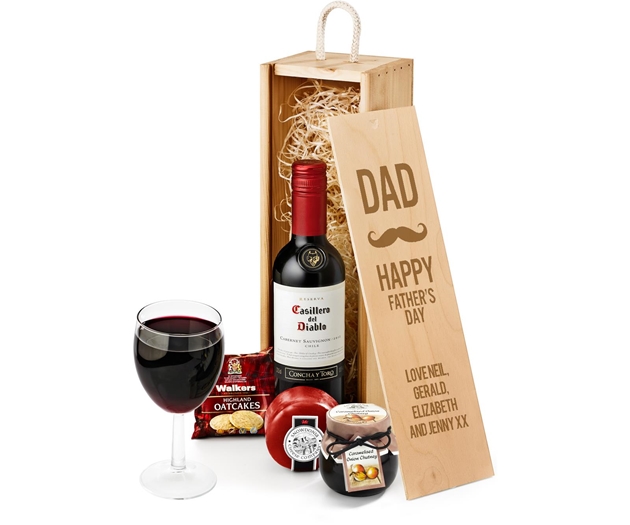 Father's Day Wine & Cheese Gift Set With Engraved Personalised Lid